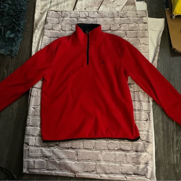 Nautica Red Logo Pull-Over Quarter Zip Sweater M Preppy Classic Sportswear Cozy - Picture 8 of 10